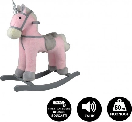 Gyngende plysunicorn 71 cm med lyd og bevægelse – Rosa