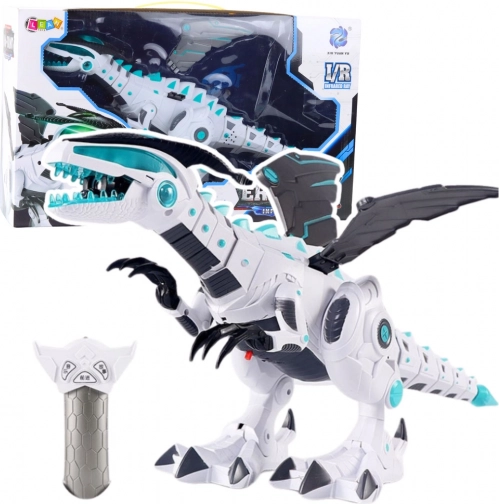 RC robotdinosaur med fjernbetjening med lys og lyde – hvid