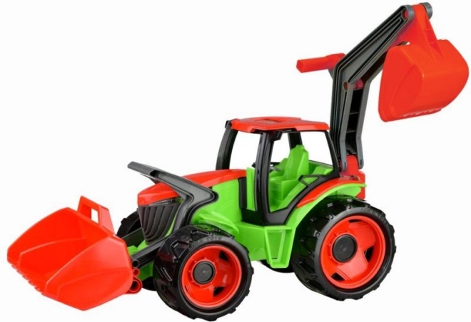 Lena traktor med skovl og gravarm – grøn‑rød
