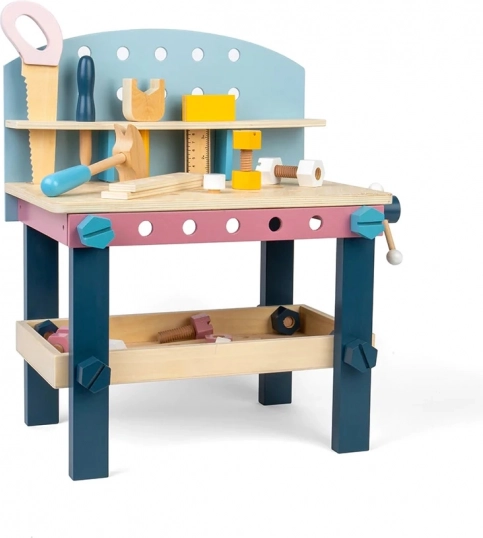 BIGJIGS TOYS træarbejdsbord til børn med værktøj