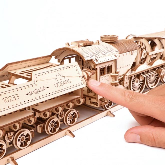 Ugears 3D puslespil - Lokomotiv V-express med vogn 538 dele