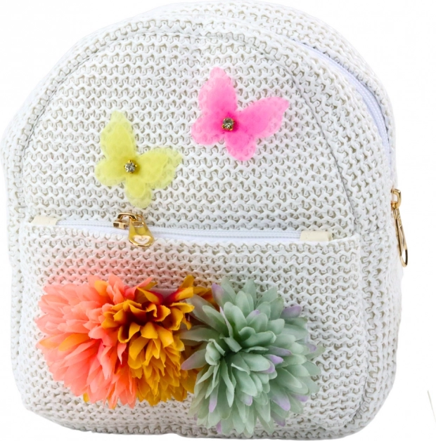 Børnerygsæk med broderi af sommerfugle og blomster, beige