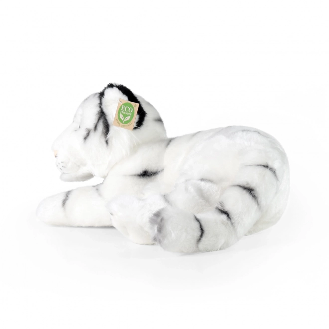 Hvid liggende plysbamse tiger 36 cm MILJØVENLIG