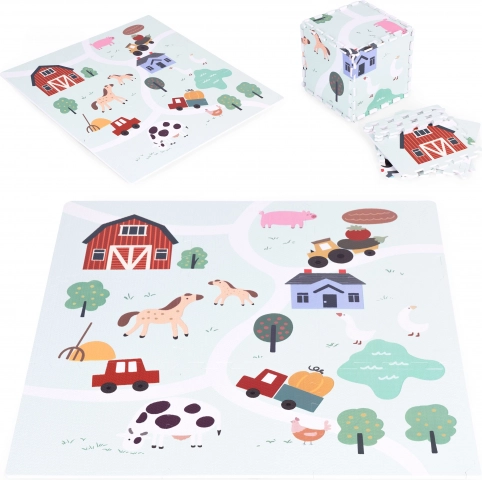 Stor skummåtte gård 90,5 × 90,5 cm, 21 dele ECOTOYS