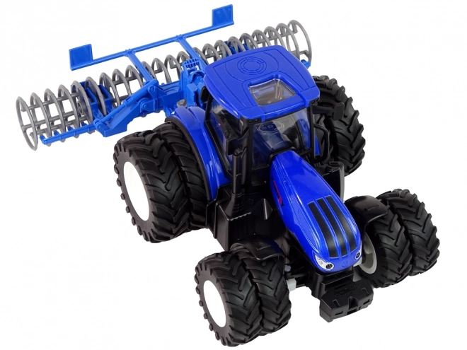 Fjernstyret traktor 1:24 Blå Skive Aggregat Metal