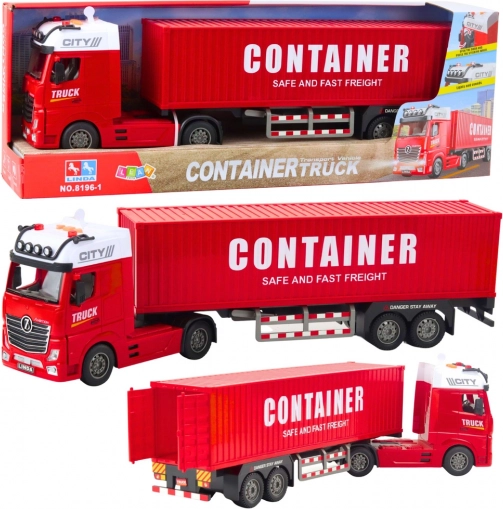 Rød lastbil med container og lyde