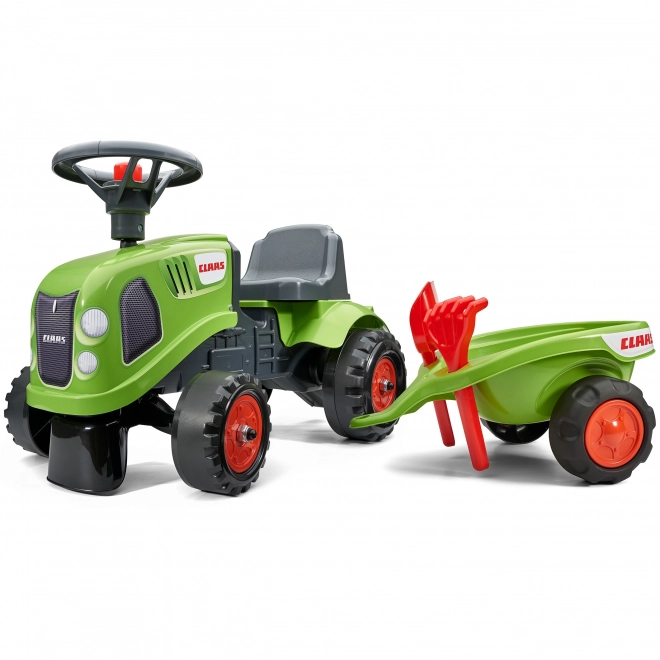 Ride-on traktor Claas grøn med rat og trailer