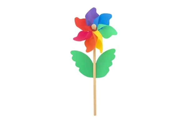 Farverig vindmølle 38cm træ/plast diameter 15cm