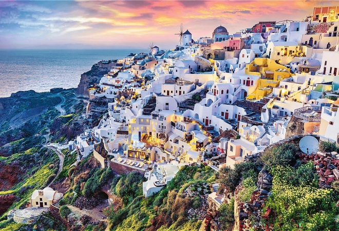 Trefl Sæt 2i1 Puslespil Smukke Ø Santorini Grækenland 1500 Brikker med Lim
