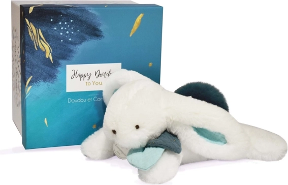 Gavesæt DOUDOU – plysbamse kanin med mørkeblå pompon 25 cm