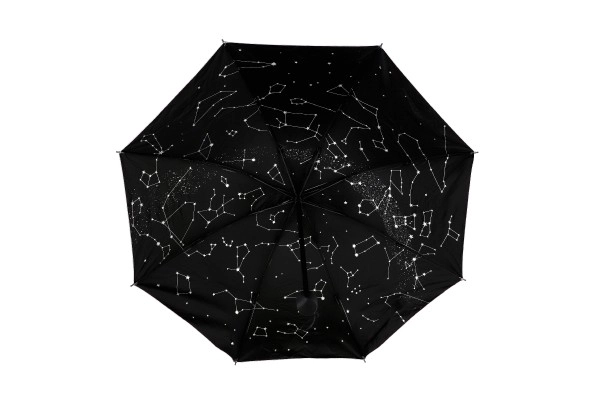 Paraply med stjernehimmel sammenfoldelig 25cm stof/metal til voksne sølv i pose