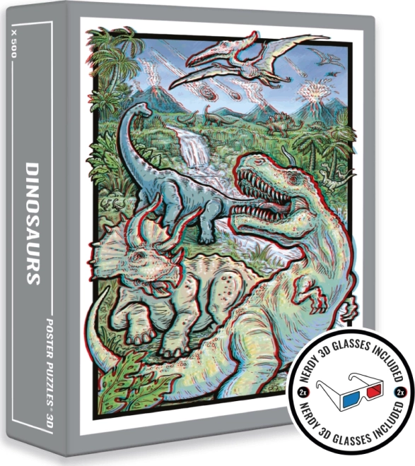 Cloudberries puslespil Dinosaurs 3D med briller, 500 brikker
