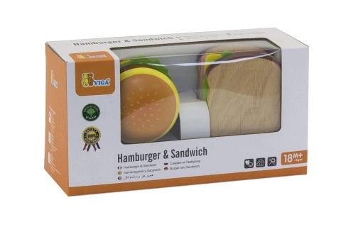 Træ hamburger og sandwich
