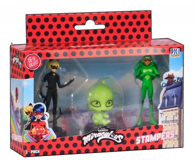 Miraculous: Mariehøne og Sort Kat - stempler 3 stk figur Ast.