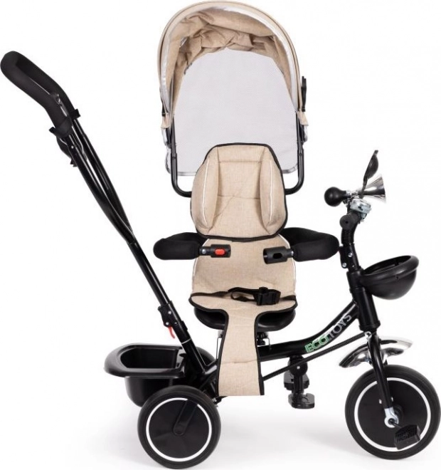ECOTOYS Trecykel med tag og styrestang beige