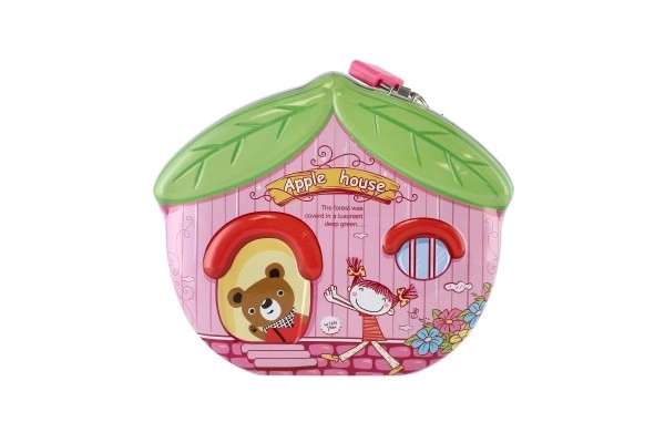 Sparebøsse hus blik med lås 16x8cm - 1stk