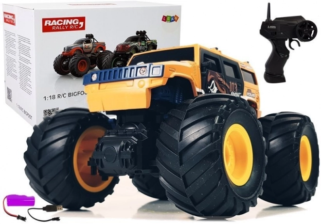 Terræn bil med store hjul Bigfoot fjernstyret 2.4G 1:18 gul