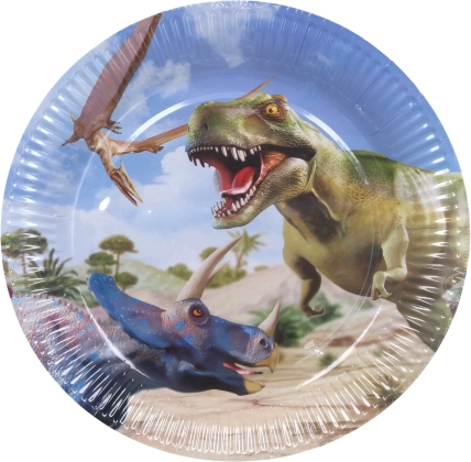Papirtallerkener til fest DINO 23 cm, 6 stk.
