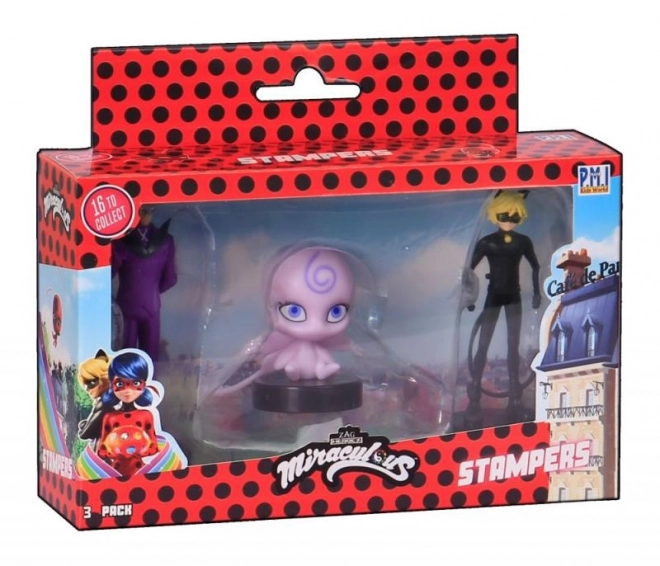 Miraculous: Mariehøne og Sort Kat - stempler 3 stk figur Ast.