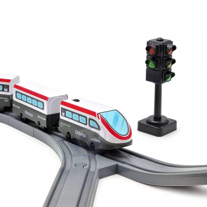 Elektrisk togbane med bro og tunnel