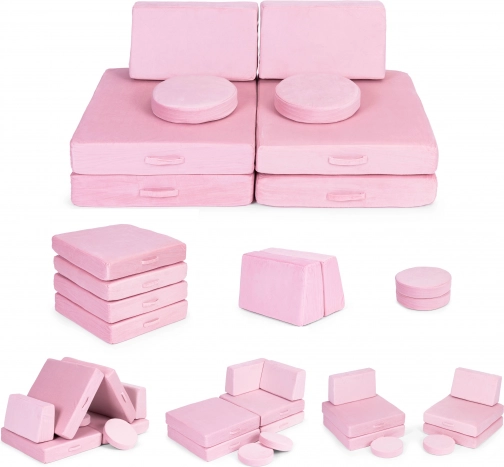 stor foldbar modulær børnesofa, 8 bløde puder – lyserød ecotoys