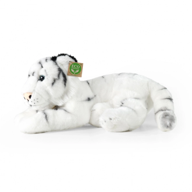 Hvid liggende plysbamse tiger 36 cm MILJØVENLIG