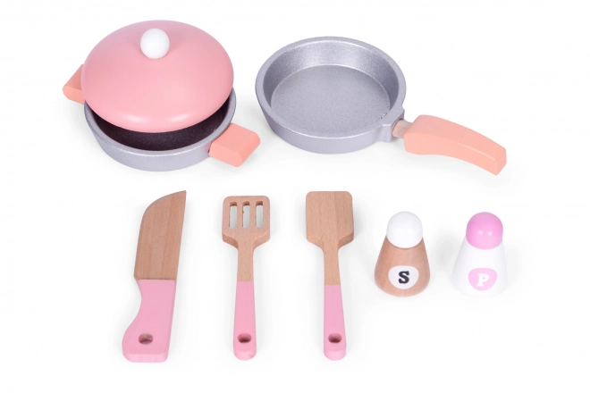 Børnekøkken lyserød med 8 tilbehør ECOTOYS