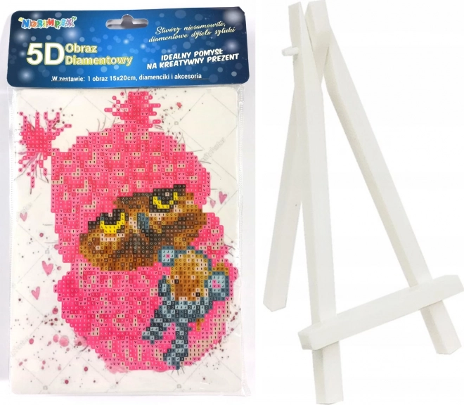 Diamantmaleri ugle i rosa 15 × 20 cm med stander