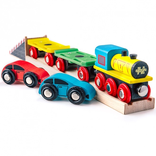 Bigjigs Rail Godstog med biler og skinner