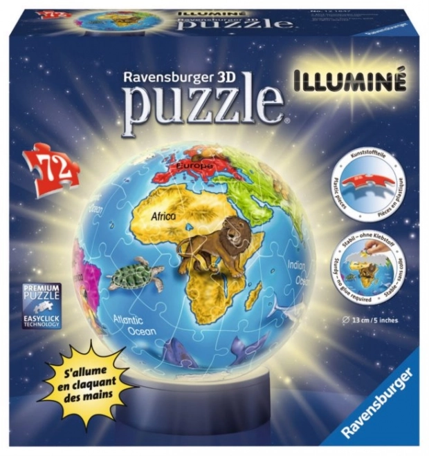 RAVENSBURGER Lysende puslespilsbold Globus 72 brikker