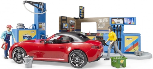 Bruder tankstation med sportsvogn og 2 figurer