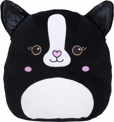 Plysbetrukket pude kat – sort, 25 cm