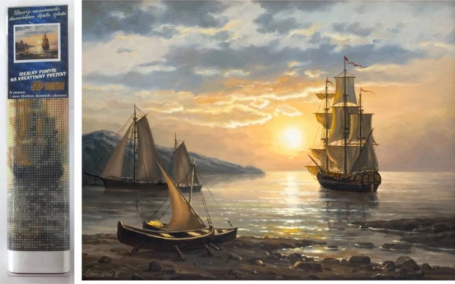 Diamantmaleri – sejlbåd 30 × 40 cm