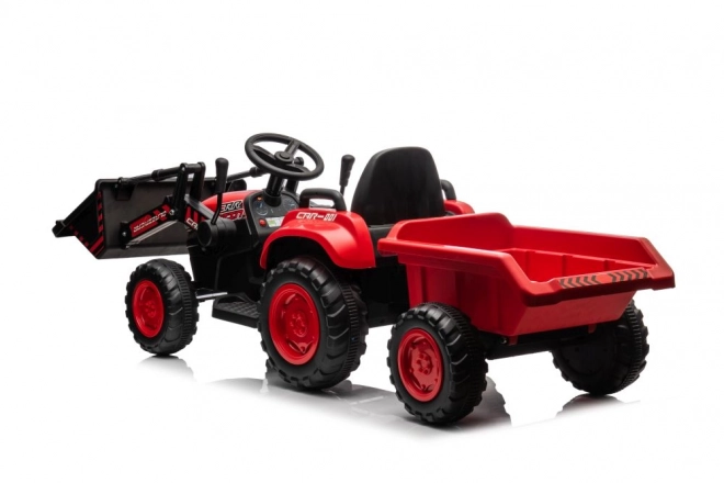 Børnerød traktor med genopladeligt batteri og skovl