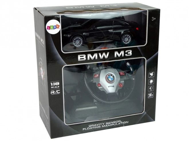 BMW M3 fjernstyret bil sort 2.4G fjernbetjening rat 1:18 lydlys