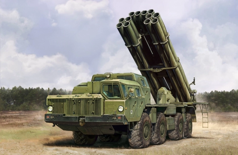 Plastikmodel af russisk raketkaster 9A52-2 Smerch