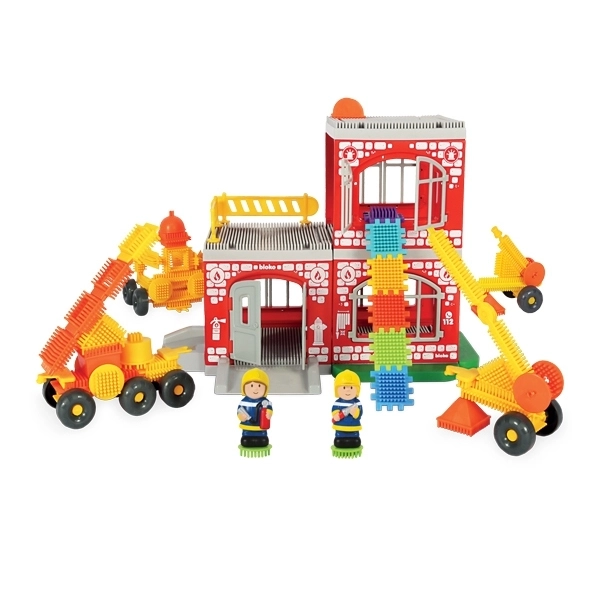 Kreativ byggesæt Pin Bricks Brandstation 100 stk + 2 figurer
