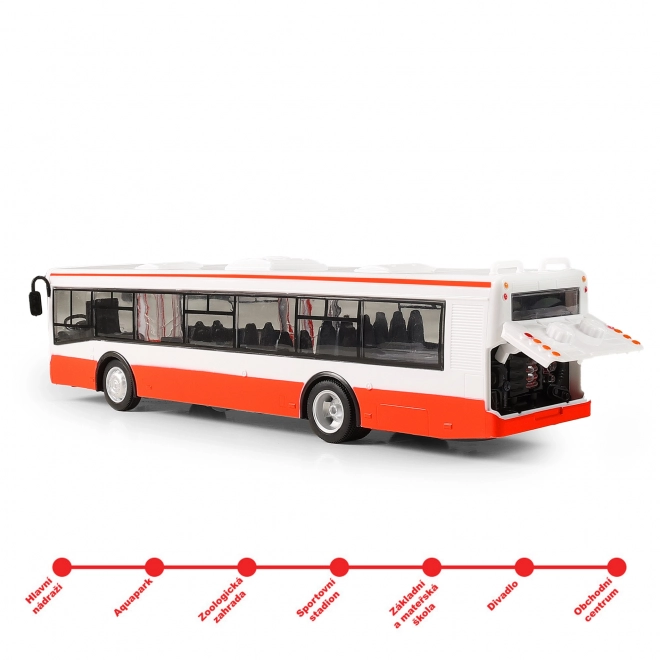 Bus som meddeler stoppesteder på tjekkisk 28 cm