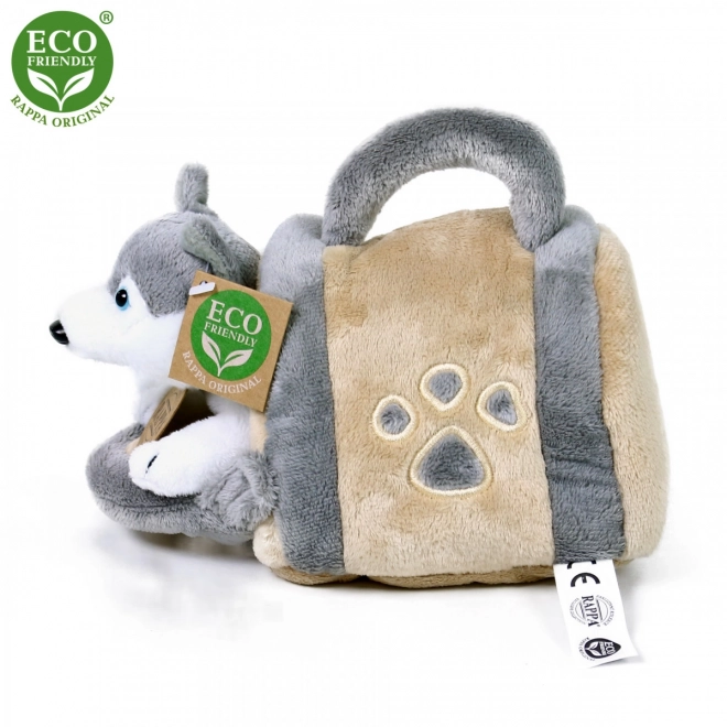 Rappa plysbamse Hund Husky med transportkasse 13 cm økologisk