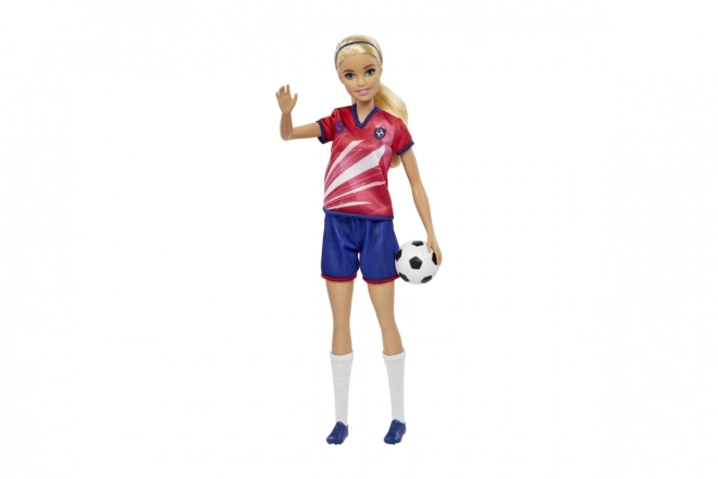 Barbie fodbolddukke i rød uniform