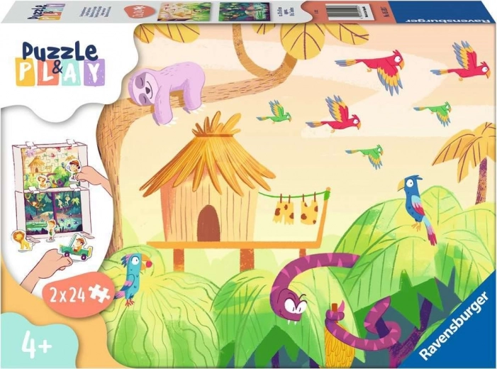Ravensburger Puzzle & Play: jungleeventyr 2×24 brikker