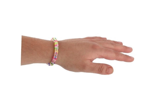 Lav dit eget armbånd - elastikker 200stk regnbuefarver + værktøj i pose 10x16cm