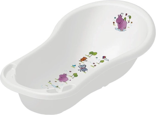 Babybadekar 100 cm med Hippo-print – hvid