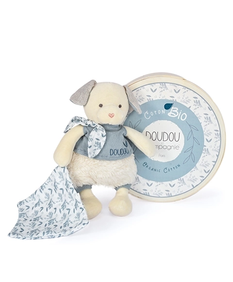 Gavesæt Doudou - Plys hund med tæppe af økologisk bomuld 22 cm