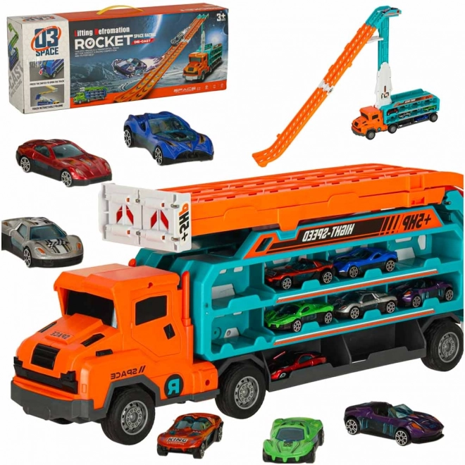 Racerbane med tovogn og transporter 6 dele - orange