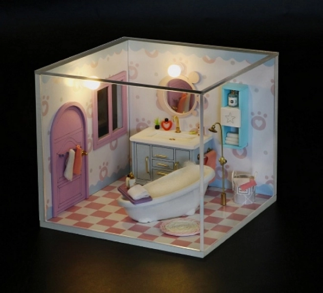 Dværget miniatur hus hyggeligt badeværelse/Kattens hjem Mjau