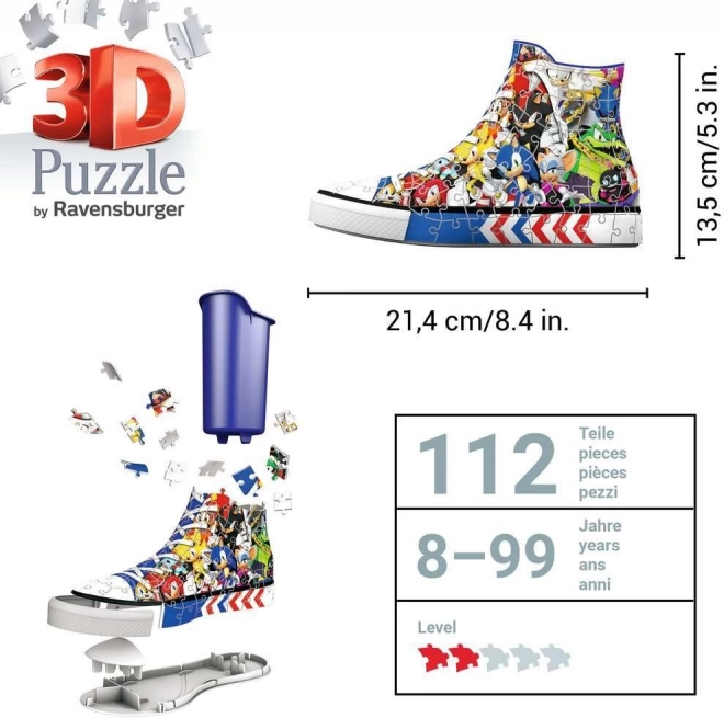 Ravensburger 3D puslespil sneaker Pindsvin Sonic 112 brikker
