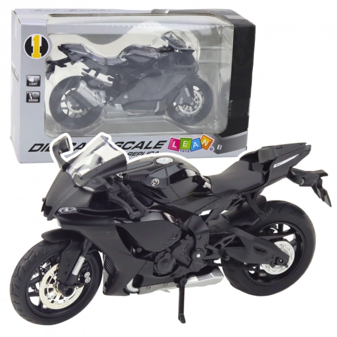 Model sportsmotorcykel sort med metaldele 1:12