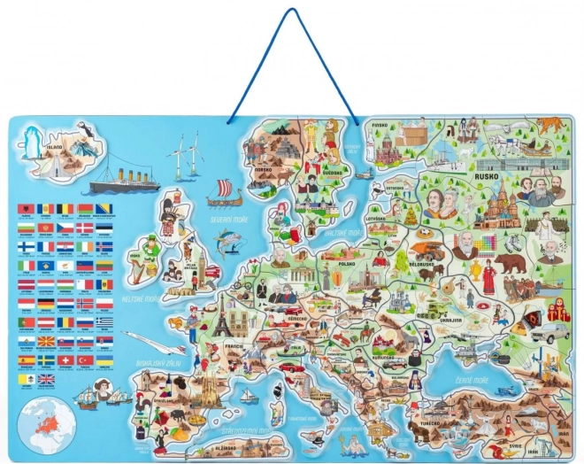 WOODY Magnetisk kort over Europa med billeder og selskabsspil, 3i1 på tjekkisk