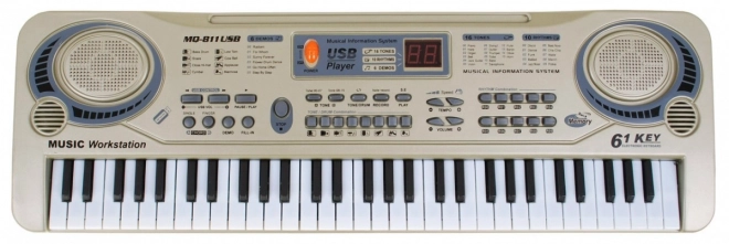Beige keyboard til børn med mikrofon og USB-afspiller